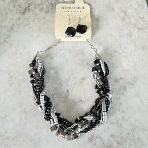 Sonoma chunky shell necklace and earrings set black silver tone NWT gift